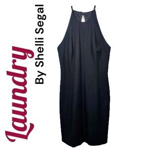 LAUNDRY BY SHELLI SEGAL Open Back LBD Halter Neck Sheath Cocktail Dress Black, 6